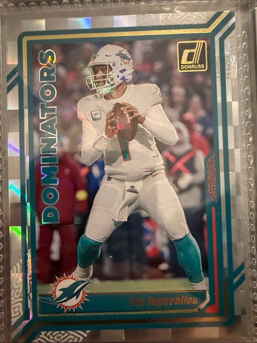 Russ Dominators Football Trading Card - Teal/White/Gold Foil Tua tagovailoa